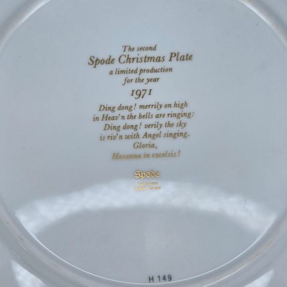 Vintage Spode 1971 Christmas Plate Angel Gold Trim Bone China 2nd in Series H149 - Picture 4 of 4